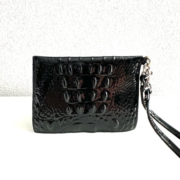 BRAHMIN | Patent Leather Black & Leopard Calf Hair Wristlet | Black Animal Print - Picture 8 of 11